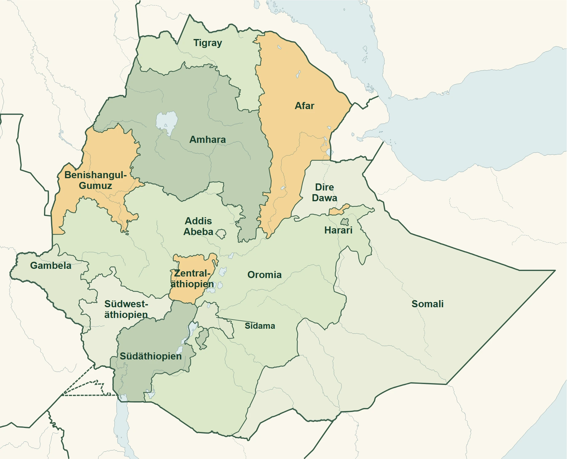 Aktuelle Regionen und Stadtverwaltungen Äthiopiens, Verwaltungsstand seit 2023