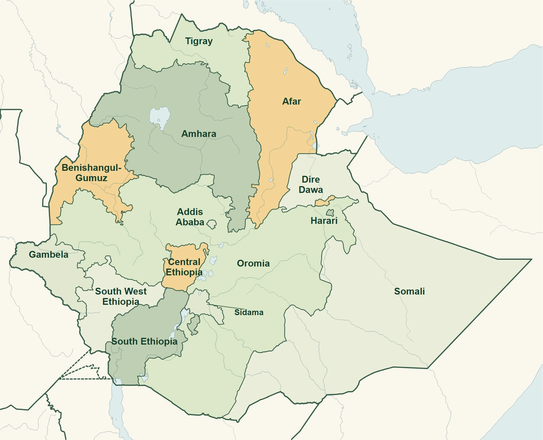 Current regions and city administrations of Ethiopia, administrative divisions since 2023